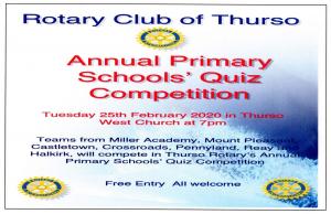 Photos of the Rotary Club of Thurso Primary School Quiz 2018. The event was won by Castletown Primary School and are shown in the lead photo with Rotary President Sandy Sutherland. Six schools took part in an entertaining competition in Reay Village Hall.